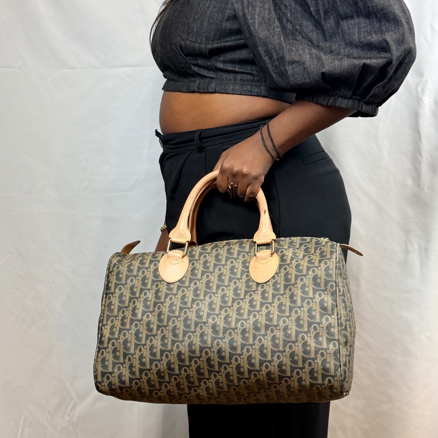 Christian Dior Trotter Canvas Boston Bag PVC Black